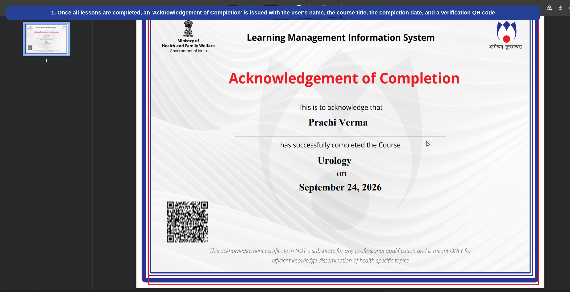 Fig 2.8.4 (f) — Acknowledgement of Completion