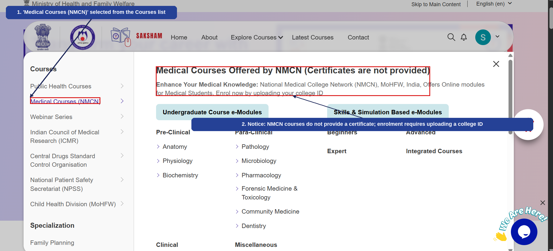 Fig 2.12 (a) — Explore Courses: Medical Courses (NMCN)