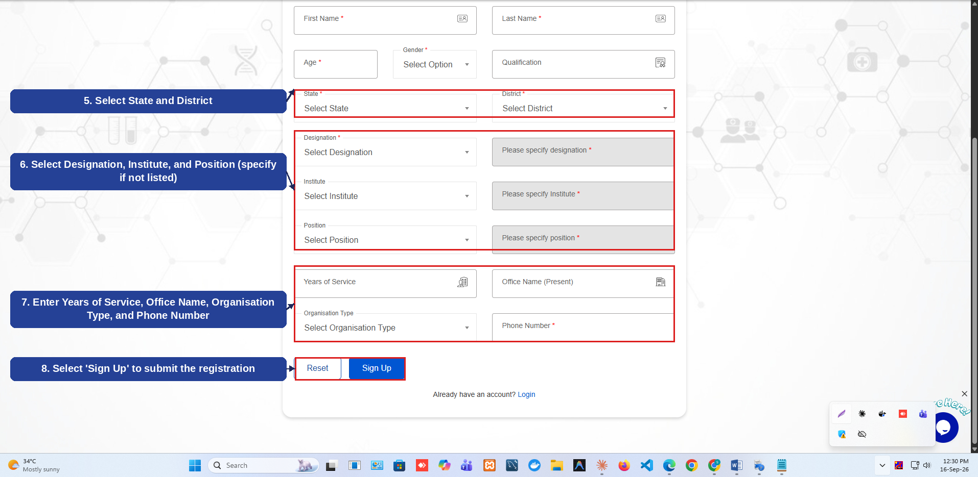 Fig 2.2 (b) — New Account: Location & Professional Details
