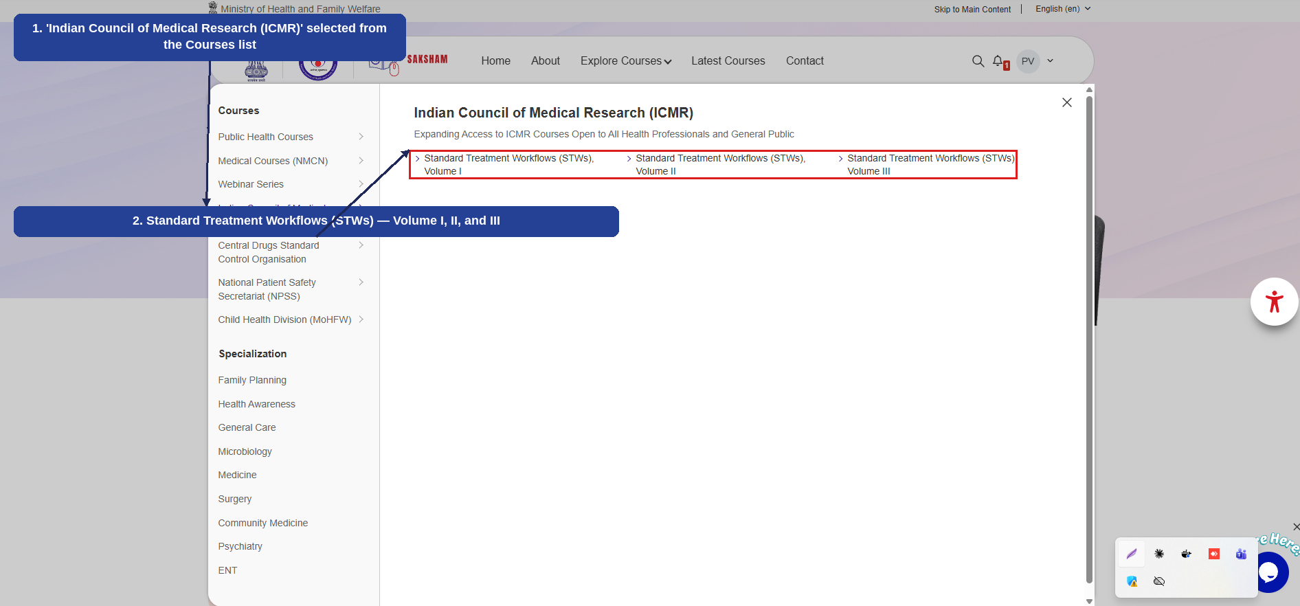 Fig 2.8.4 (a) — Explore Courses: ICMR