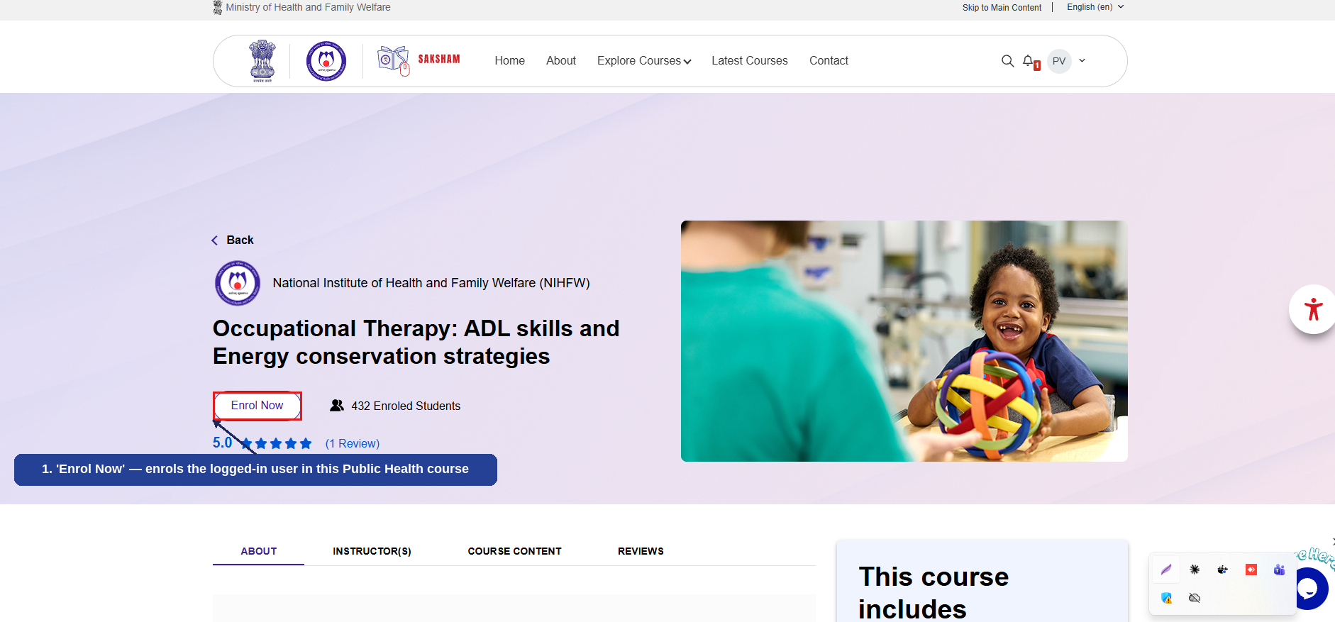 Fig 2.11 (b) — Course Detail Page: Enrol Now