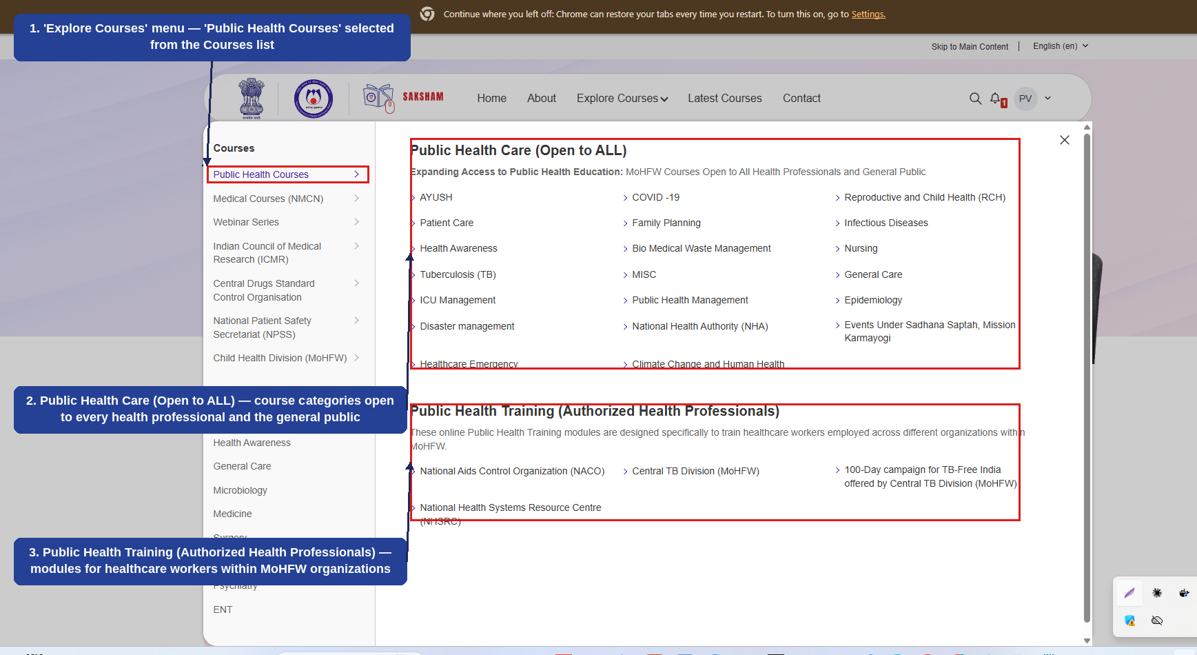 Fig 2.8.1 (a) — Explore Courses: Public Health Courses